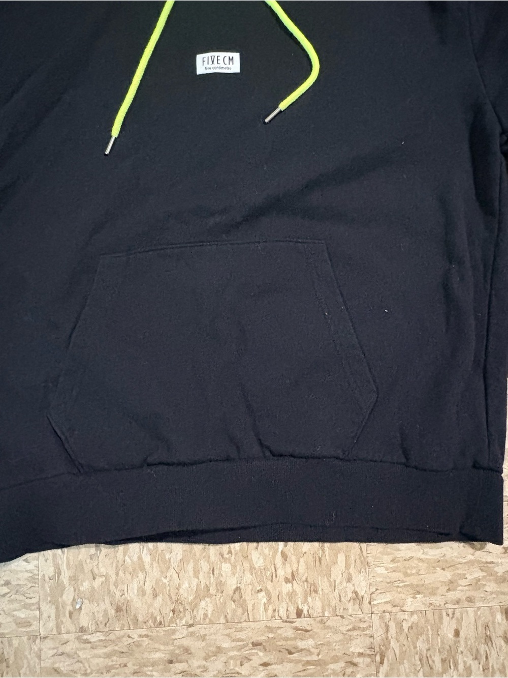 Black Hoodie with Neon Yellow Hood and Drawstrings by - Picture 3 of 8